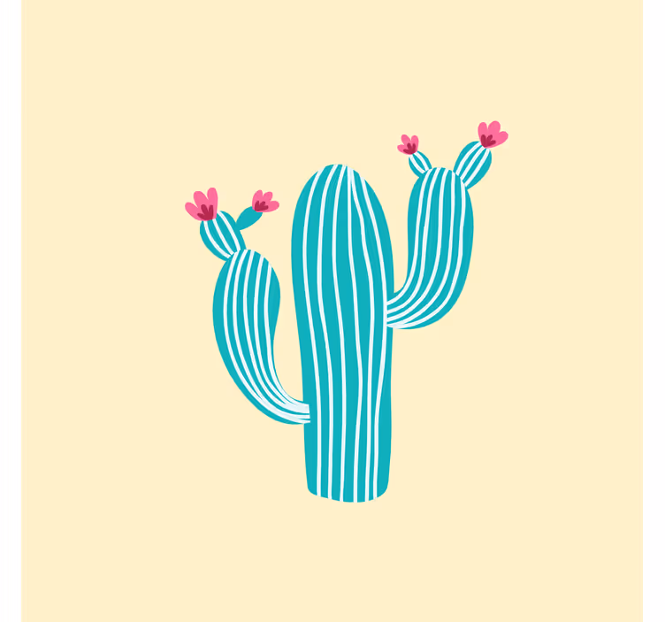Yellow wall mural with pastel cacti and flowers - TenStickers