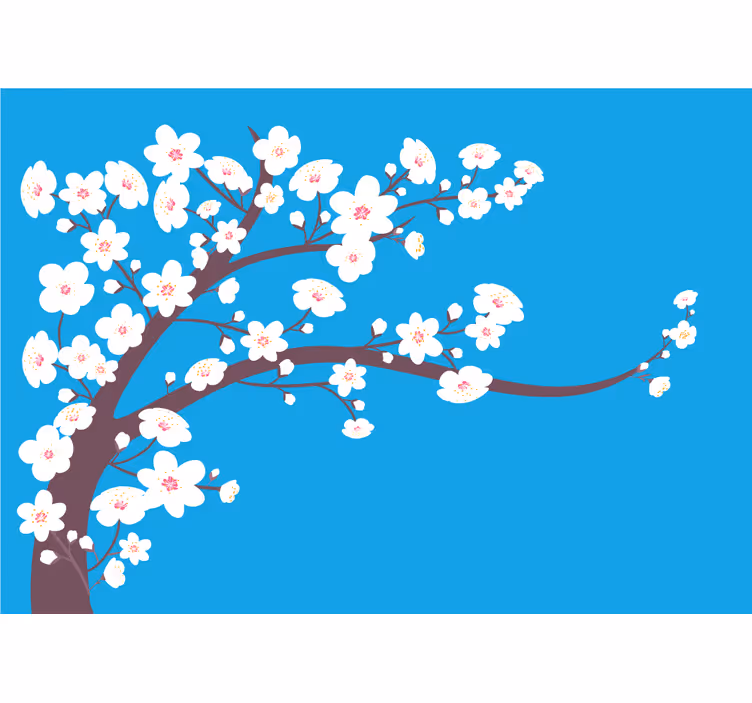 Blue wall mural white flowers on blue background - TenStickers