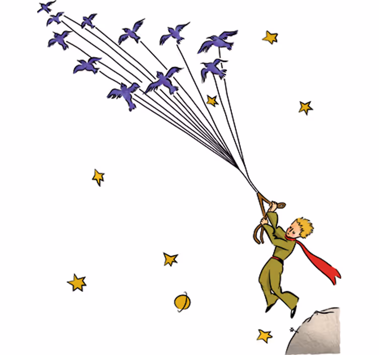 White wall mural little prince flying in color - TenStickers
