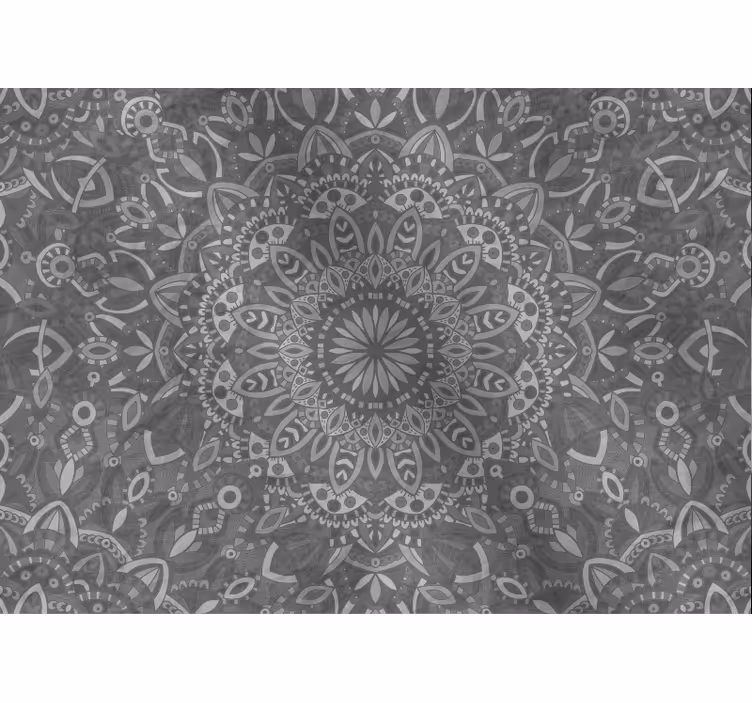 Grey wall mural with intricate mandala design - TenStickers