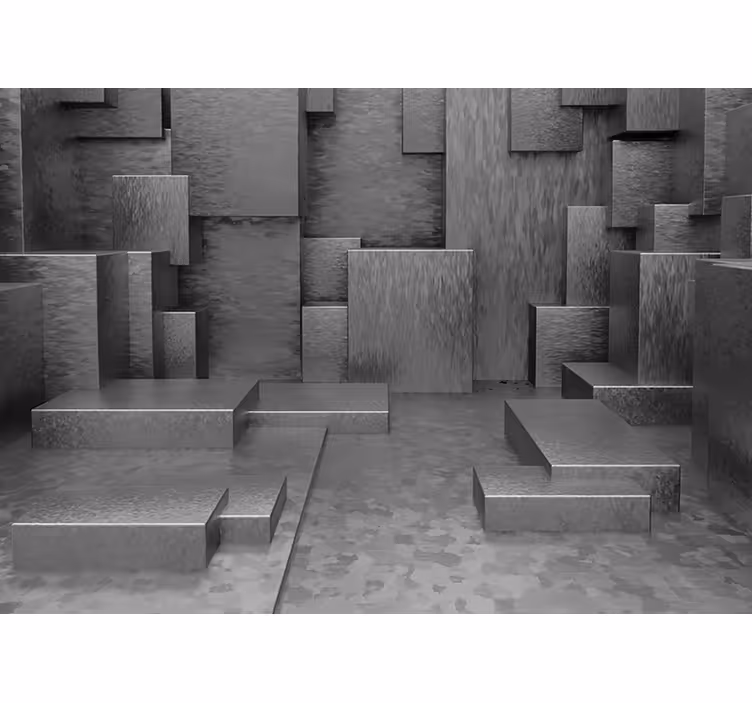 Grey wall mural geometric abstract blocks - TenStickers