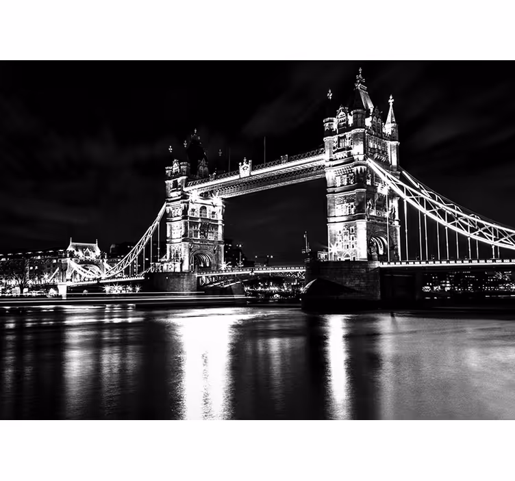 Black wall mural london bridge at night - TenStickers