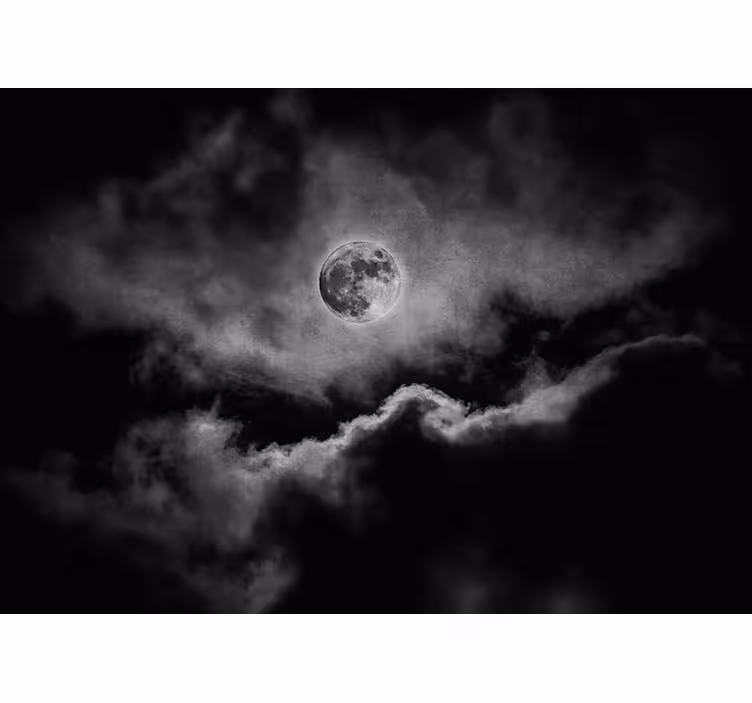 Black wall mural moon and clouds design - TenStickers