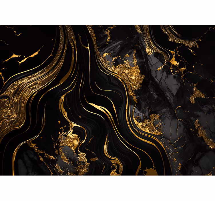 Black wall mural with black and gold marble design - TenStickers