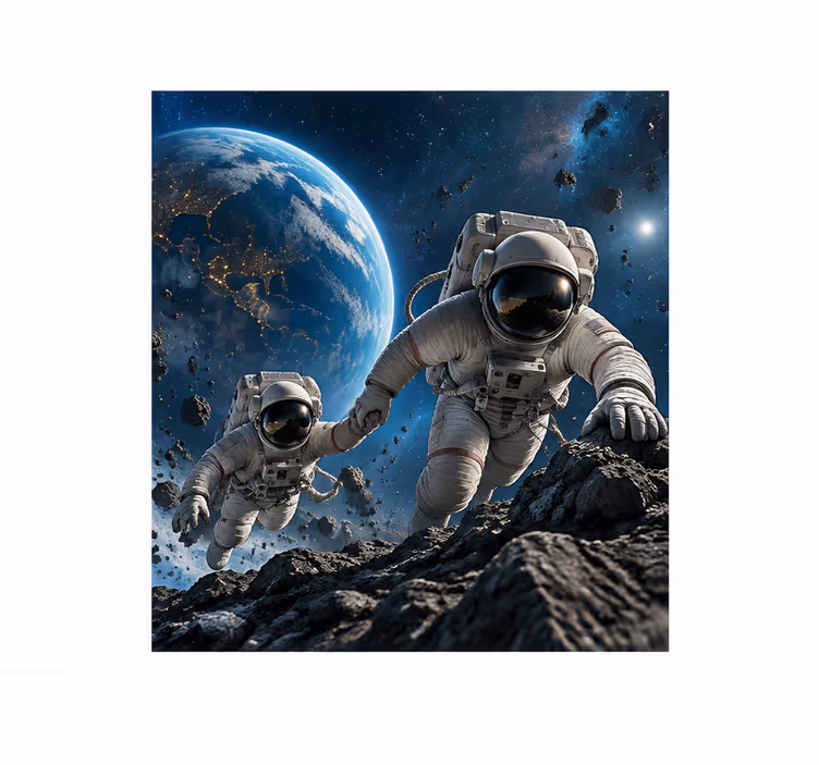 Blue wall mural astronauts under pressure gun - TenStickers