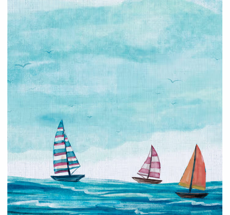 Blue wall mural featuring a row of blue sails - TenStickers