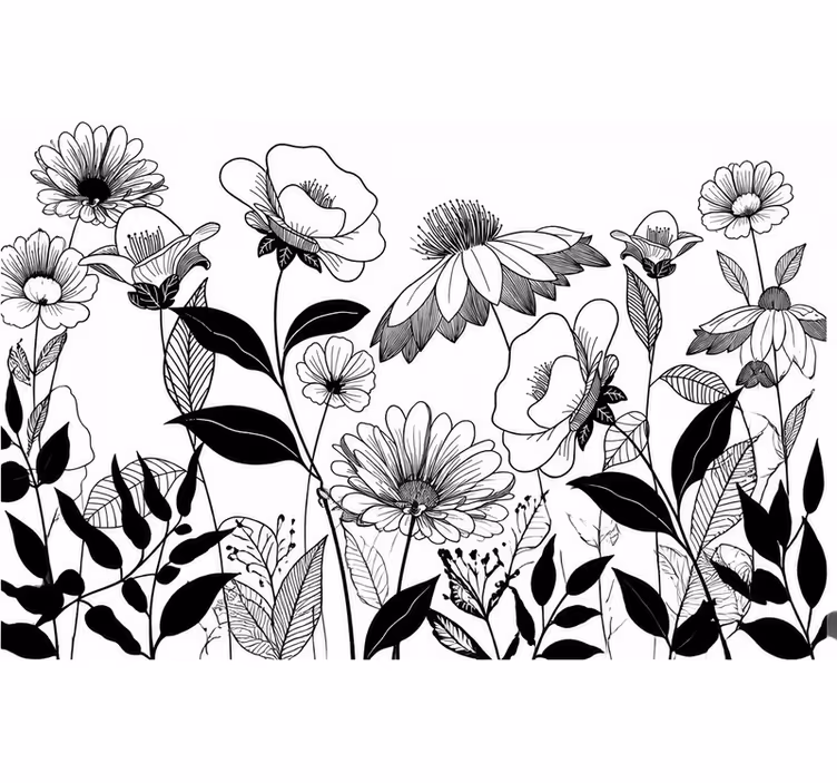 Flower wall mural in black and white - TenStickers