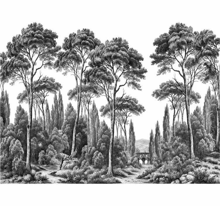 Nature wall mural monochrome design - TenStickers