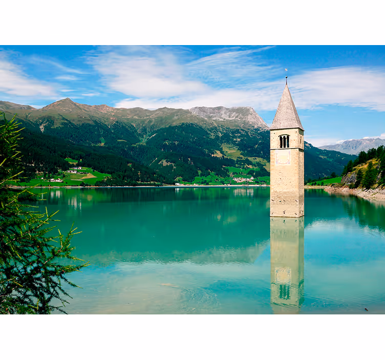 Lake wall mural alpine lake view - TenStickers