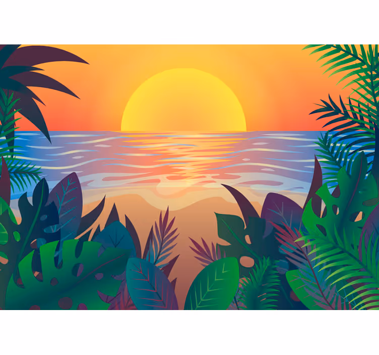 Nature wall mural tropical dusk landscape - TenStickers