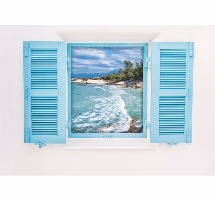 Tranquil coastal window view ocean wall mural - TenStickers