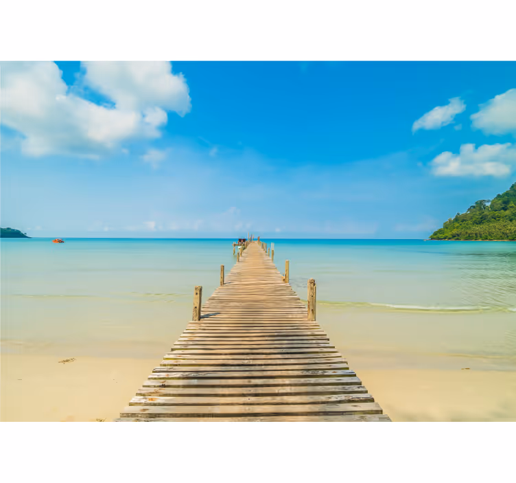 Ocean wall mural wooden dock perspective - TenStickers