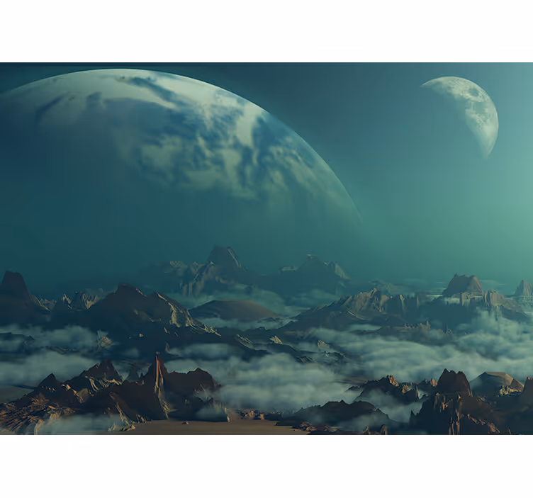 Space wall mural celestial mountain peaks - TenStickers