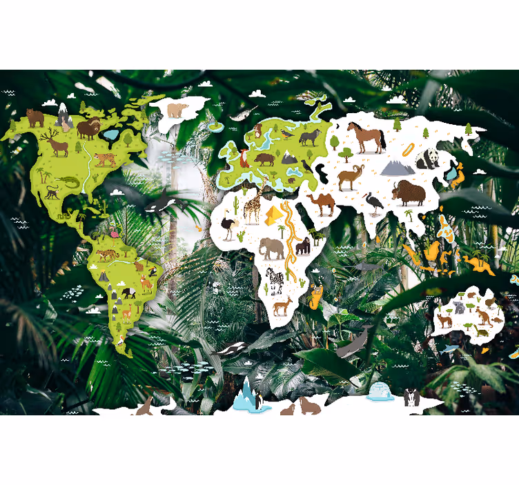 World map wall mural animal world map - TenStickers