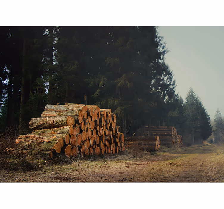 Wood Piles In Woods forest wall mural - TenStickers