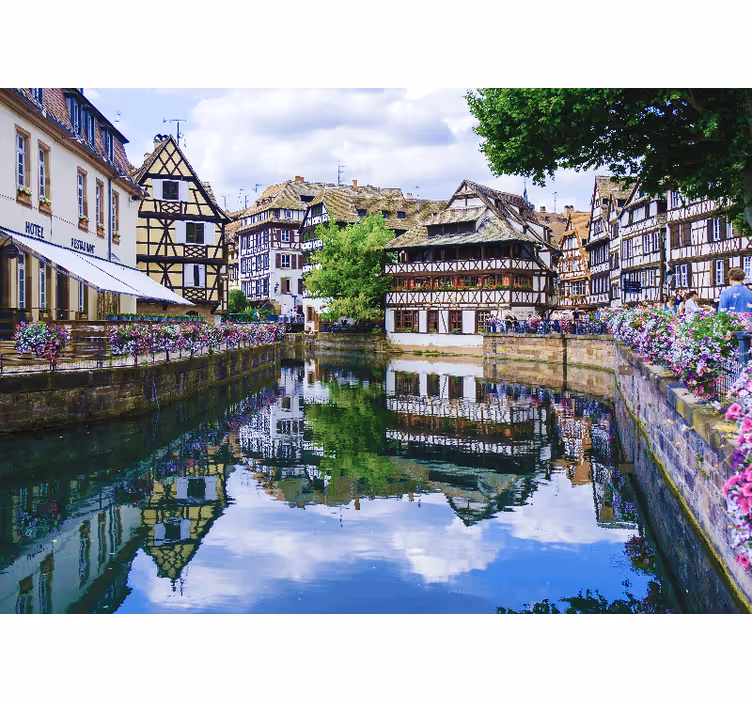 Charming riverside village city wall mural - TenStickers