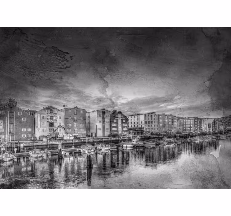 Trondheim city river night wall mural - TenStickers