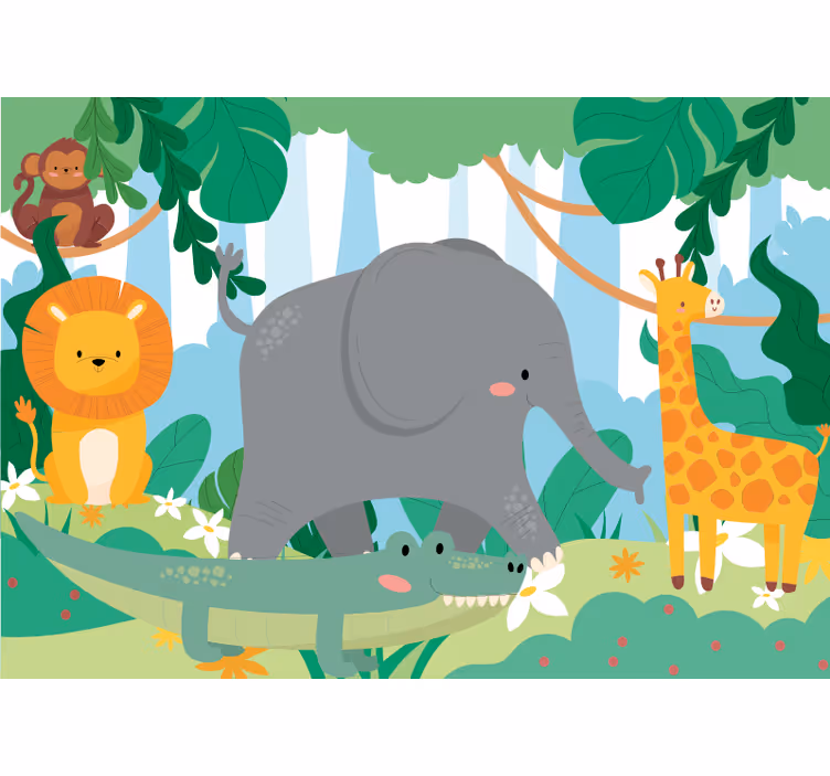 Animal wall mural friendly jungle creatures - TenStickers