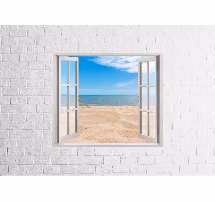 Brick wall with a window photo brick wall mural - TenStickers