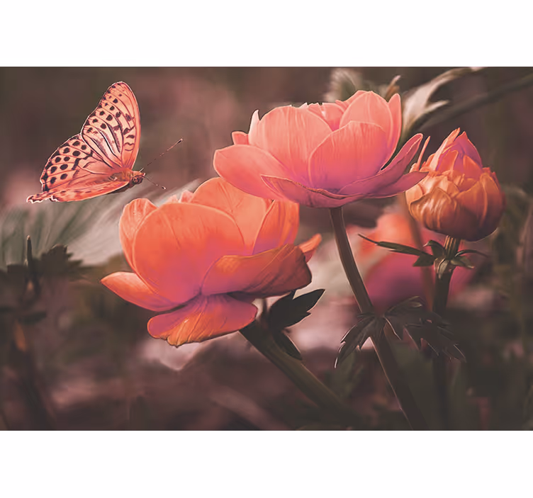 Pink butterflies on roses nature wall mural - TenStickers