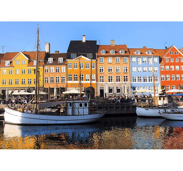 City wall mural vibrant lakeside dwellings - TenStickers