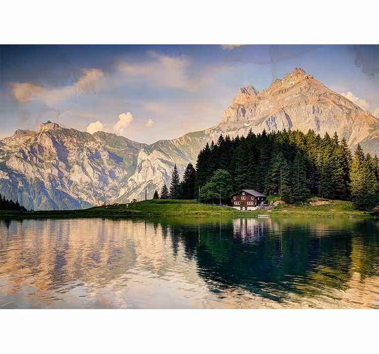 Landscape wall mural mountain lake escape - TenStickers