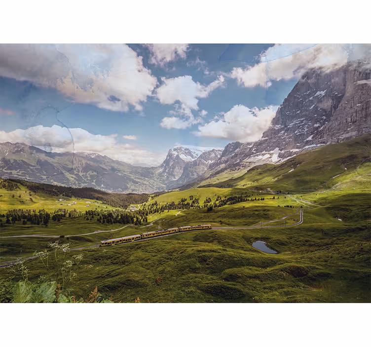 Landscape wall mural mountain train adventure - TenStickers