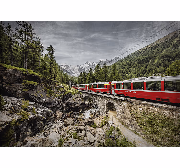 City wall mural mountainous train journey - TenStickers