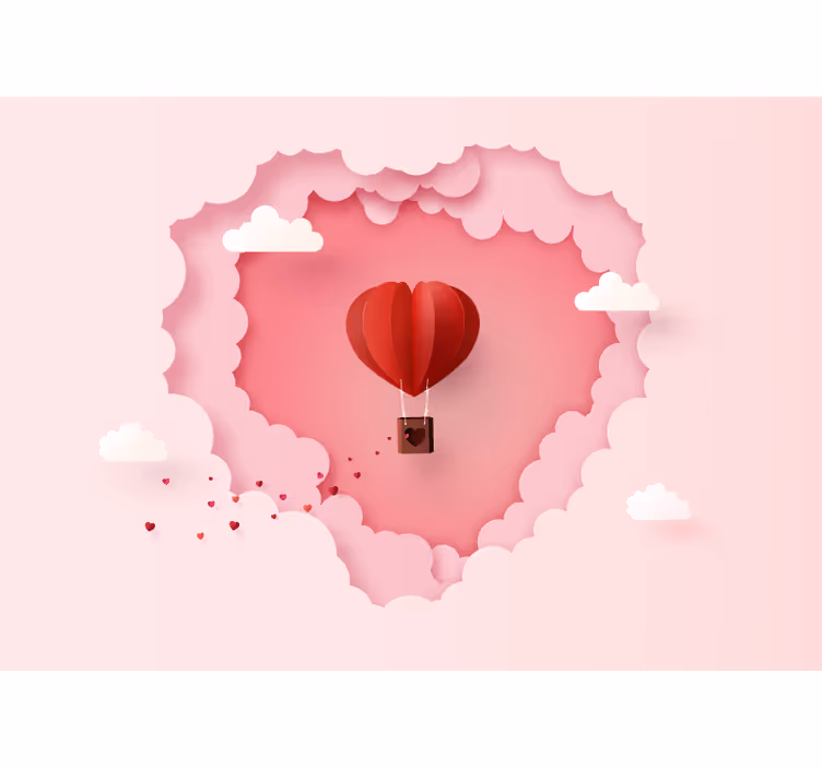 Love wall mural heart hot air balloon - TenStickers