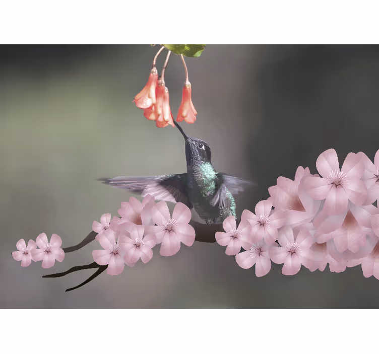 Hummingbird and blooms animal wall mural - TenStickers