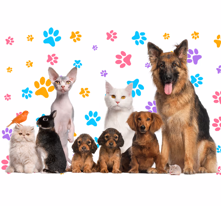 Animal wall mural happy pet friends - TenStickers