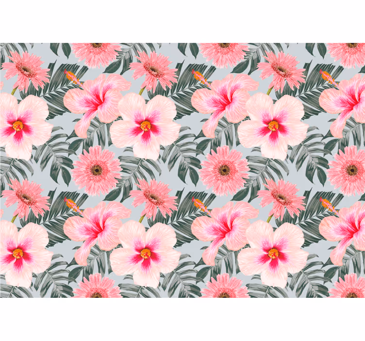 Flower wall mural pink floral design - TenStickers
