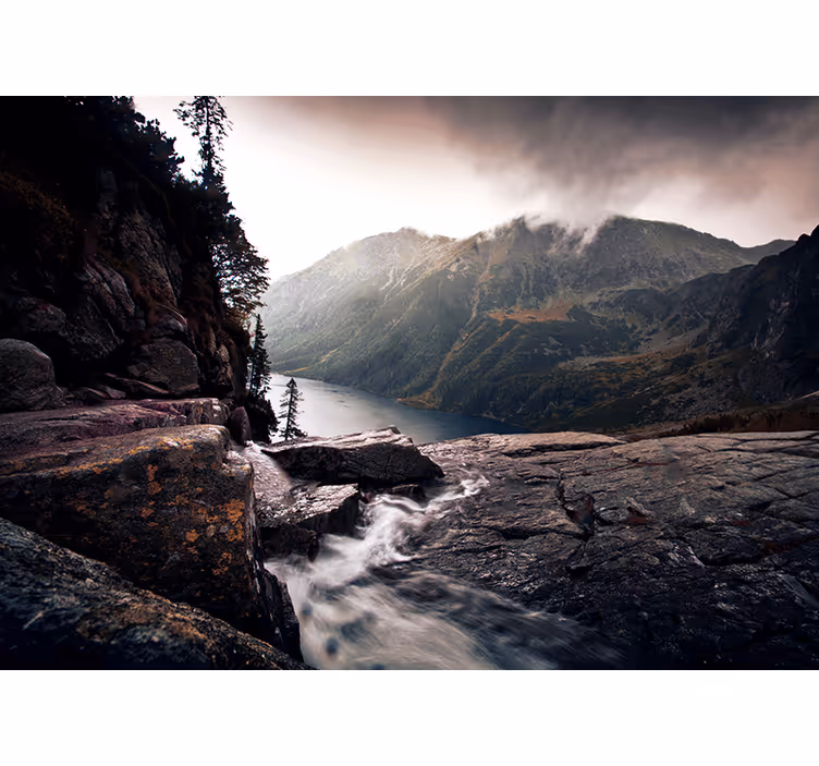 Landscape wall mural scenic lake view in mountains - TenStickers