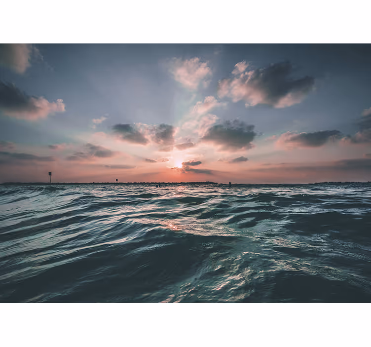 Ocean wall mural sunset over waves - TenStickers