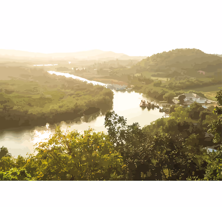 Landscape wall mural serene river scene - TenStickers