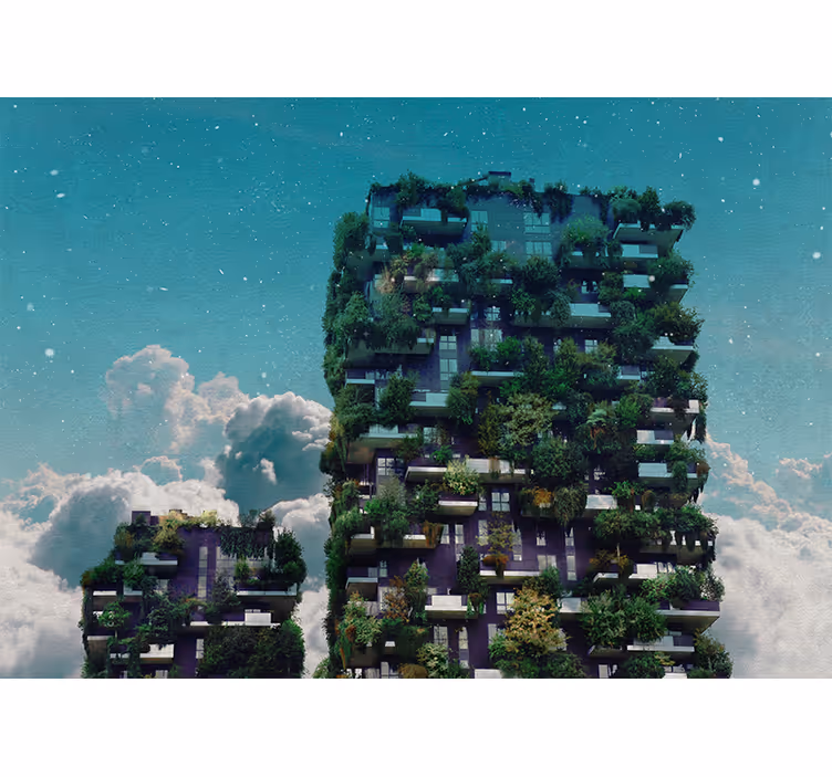 Concrete building with plants Milan wall mural - TenStickers
