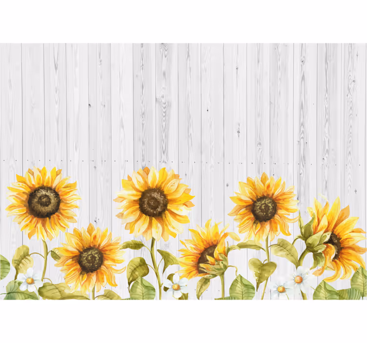 Sunflowers over wooden texture flower wall mural - TenStickers