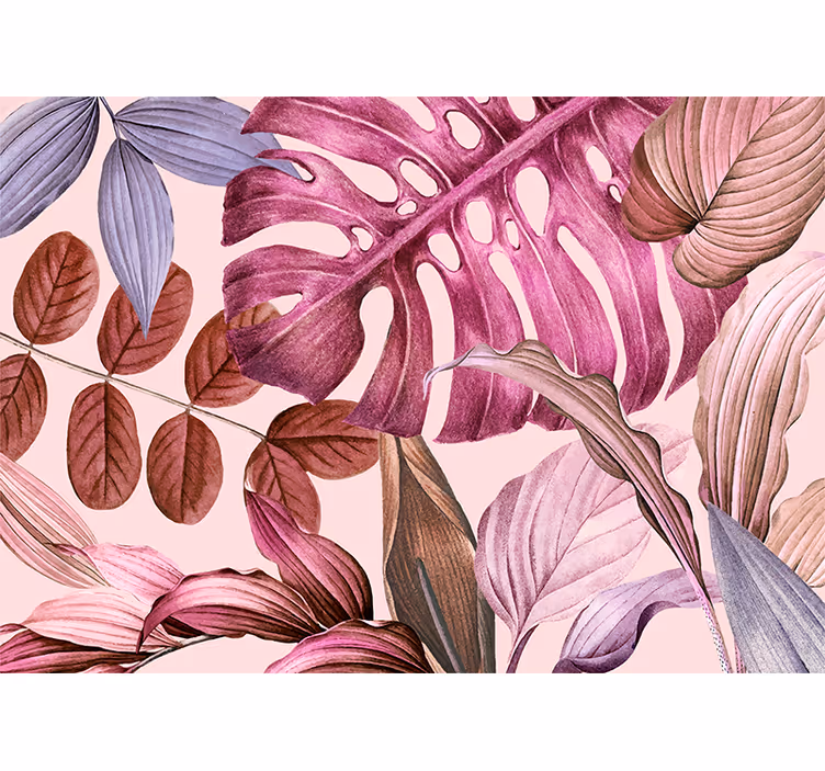 Flower wall mural lively tropical leaves - TenStickers
