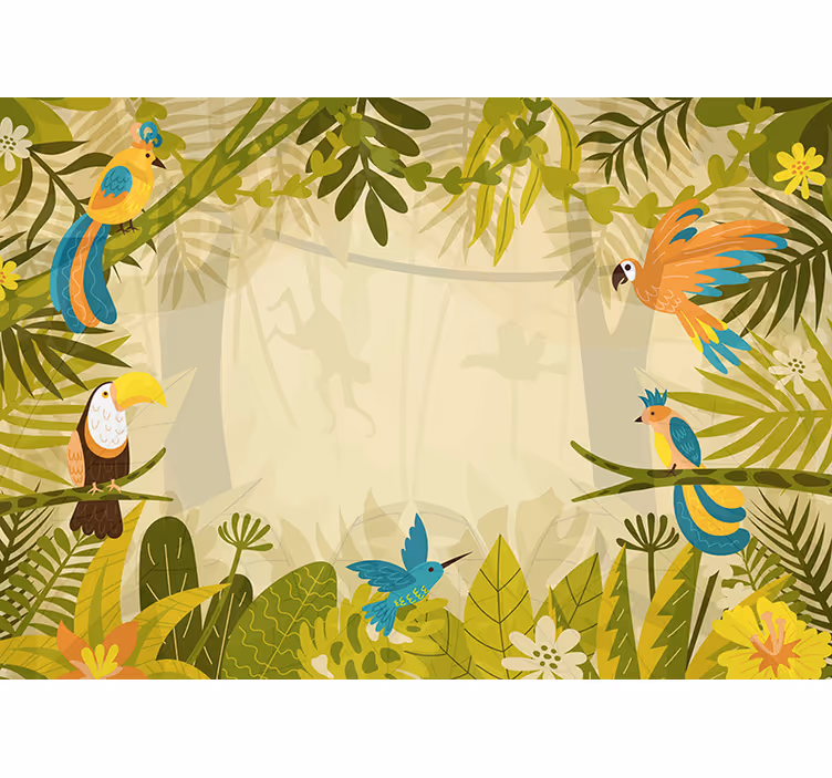 Jungle wall mural with colorful jungle birds - TenStickers