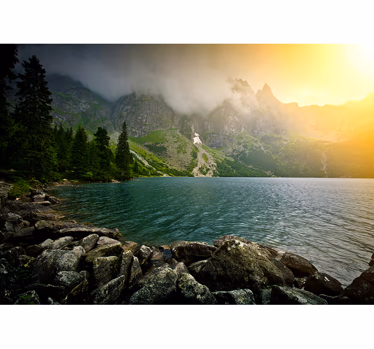 Landscape wall mural mountainous lake view - TenStickers