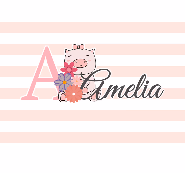 Love wall mural cute piglet blossoms - TenStickers