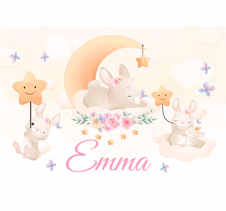 Bunny moon stars childrens wall mural - TenStickers