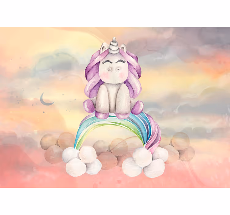Fantasy wall mural cute unicorn rainbow - TenStickers