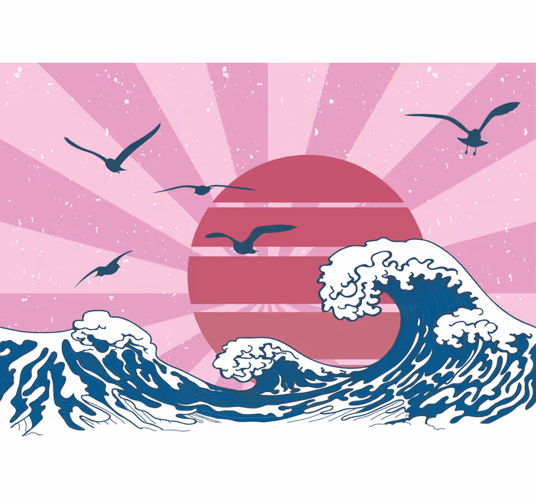 Waves and sunset landscape wall mural - TenStickers