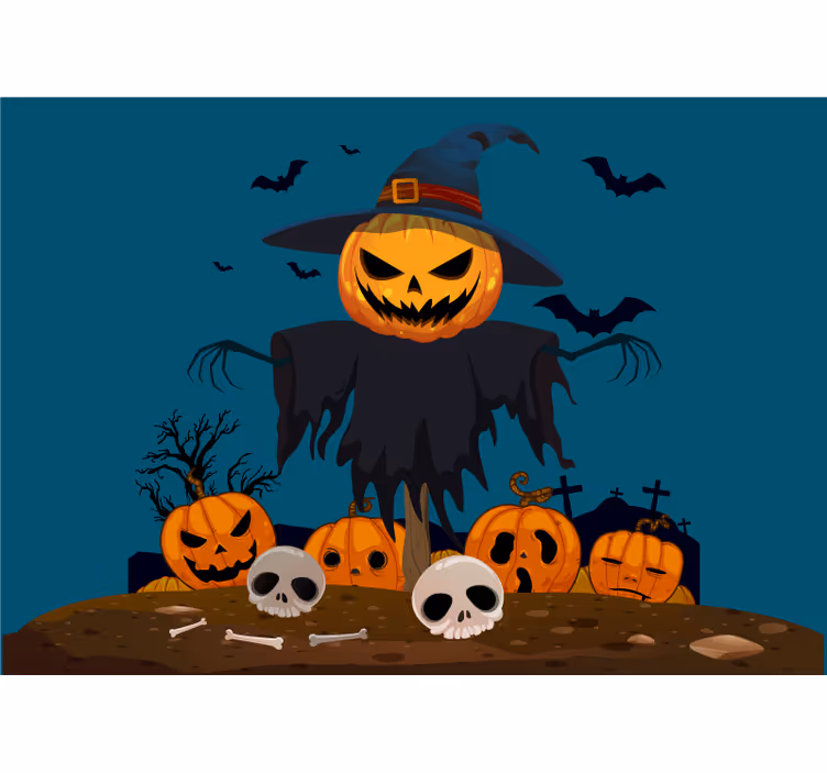 Halloween wall mural spooky pumpkin scarecrow - TenStickers