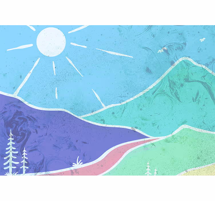 Colorful mountains and sun Abstract Wall Murals - TenStickers