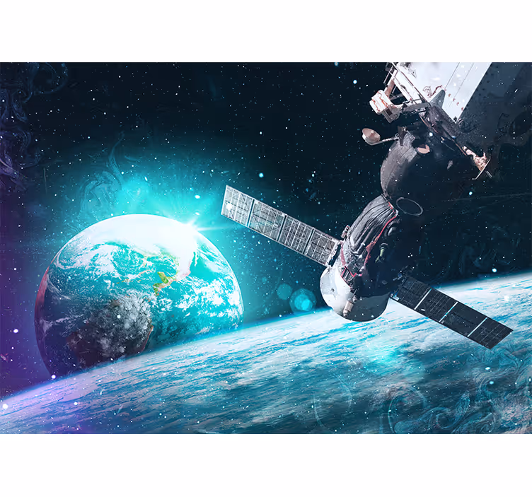 Space wall mural spacecraft orbiting earth - TenStickers