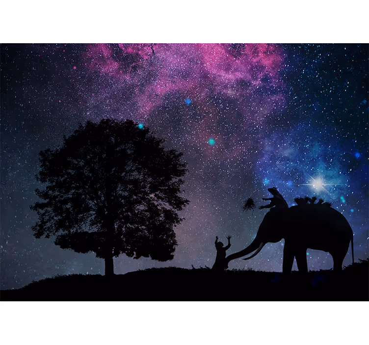 Phrase wall mural cosmic elephant journey - TenStickers