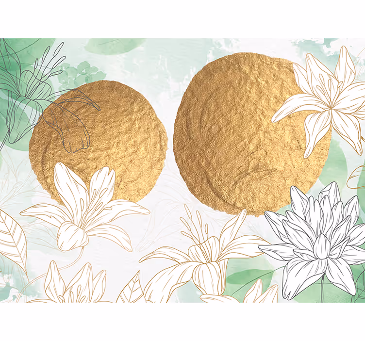 Flower wall mural with golden floral details - TenStickers