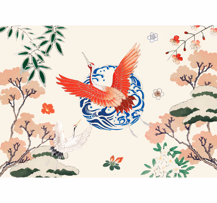Animal wall mural majestic red crane - TenStickers